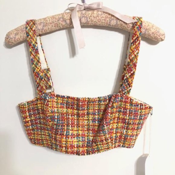 REVOLVE Tops - NWT From Revolve Song Of Style Rainbow Tweed Bralette Crop Top Size Small